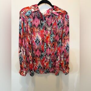 NWT Pleione‎ Multicolor Abstract Button Down Blouse - Size L